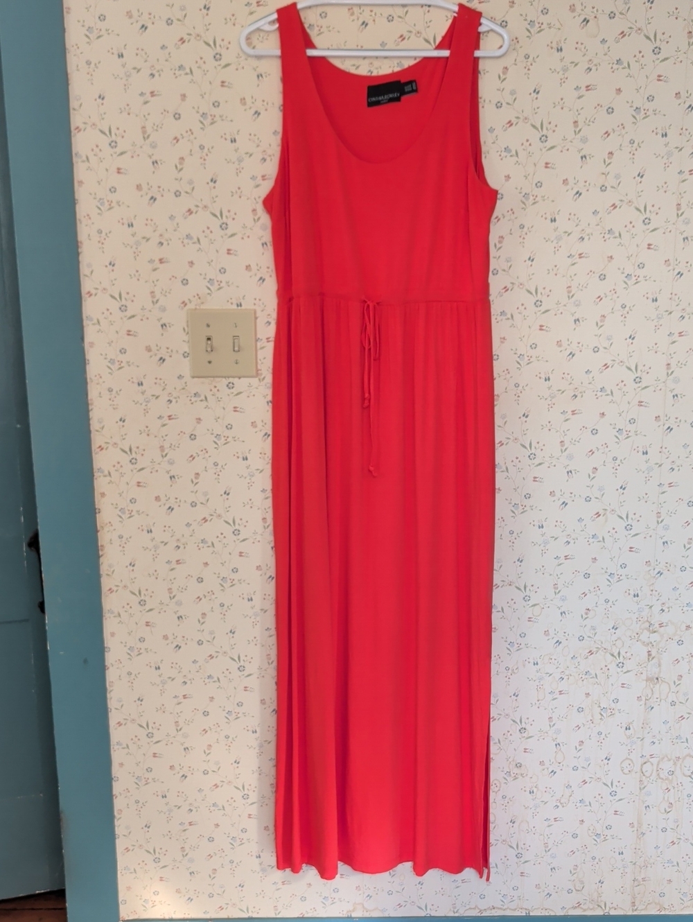Cynthia Rowley Maxi Dress Casual Red Orange Drawstring Waist 1X Minimalist Chic